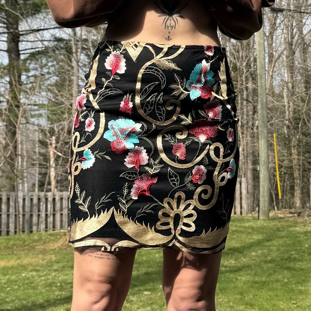 Trac Pink and Red Mini Pencil Skirt
